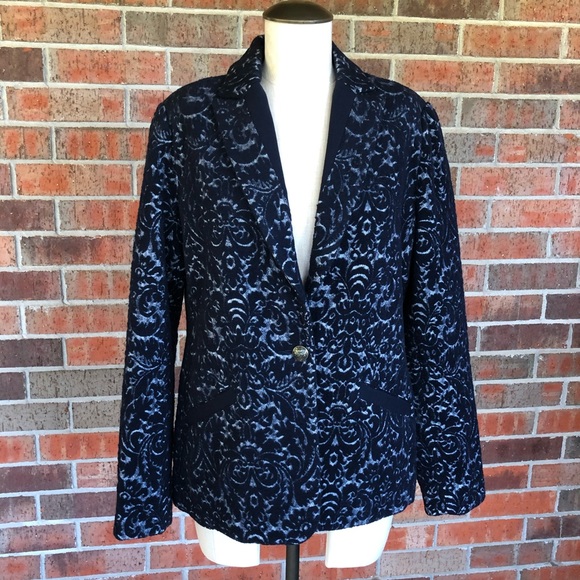 Cabi Navy Blazer, Jacquard Jacket, Sz 6 - Picture 3 of 8